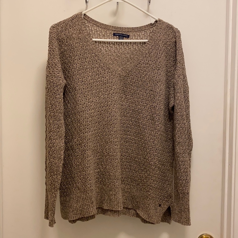 American Eagle Light Brown V-Neck Sweater
